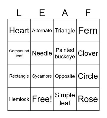 Leaf Bingo Card