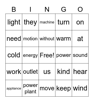 March Vocabulary Bingo Card