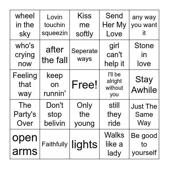 Journey Bingo Card