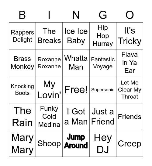 Old school hip hop Bingo Card