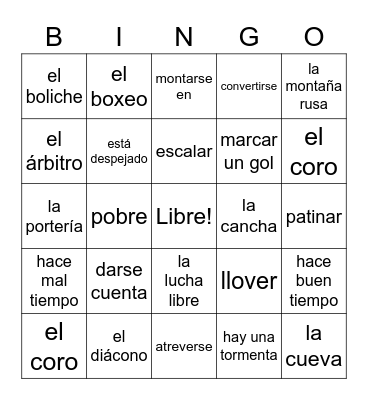 BJU Spanish 2 Ch. 9 Bingo Card