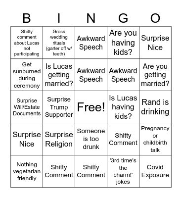 Dysfunctional Family Weekend Bingo Card