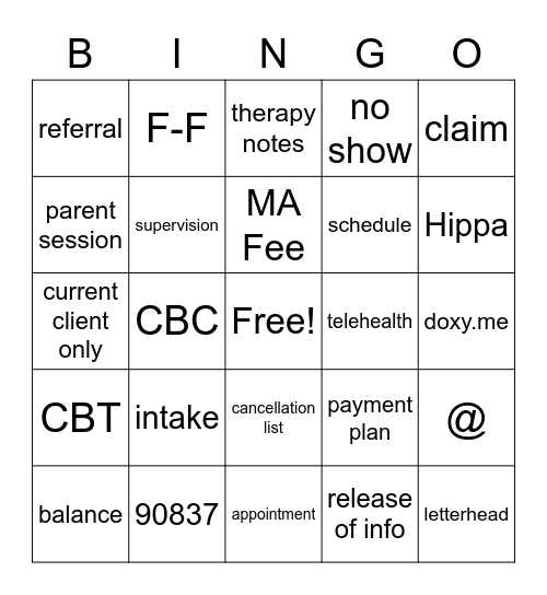 BCA Bingo Card