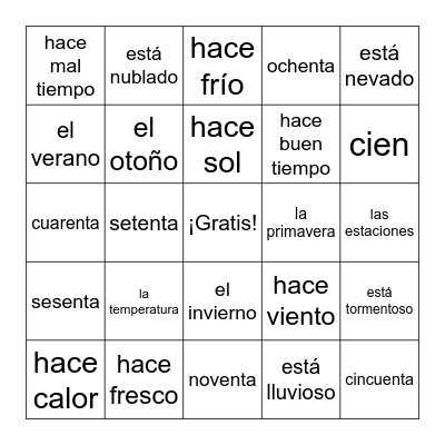 El Clima y Las Estaciones Bingo Card