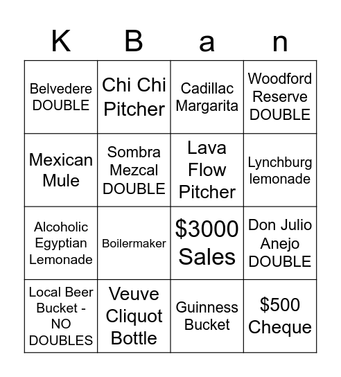 Cabana Bingo Card