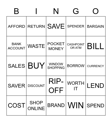 MONEY VOCABULARY Bingo Card