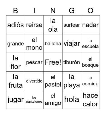 Spanish Bingo Card
