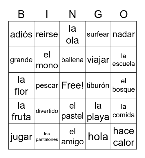 Spanish Bingo Card