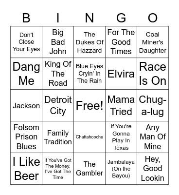 Classic Country Hits Bingo Card