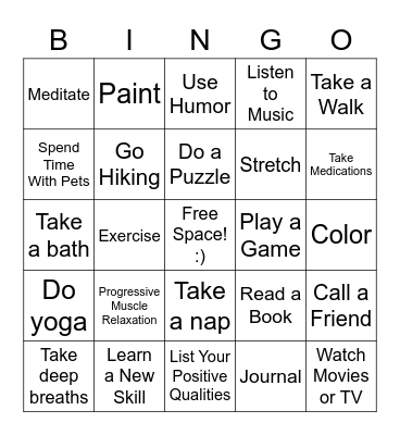 Positive Coping Skills Bingo Card