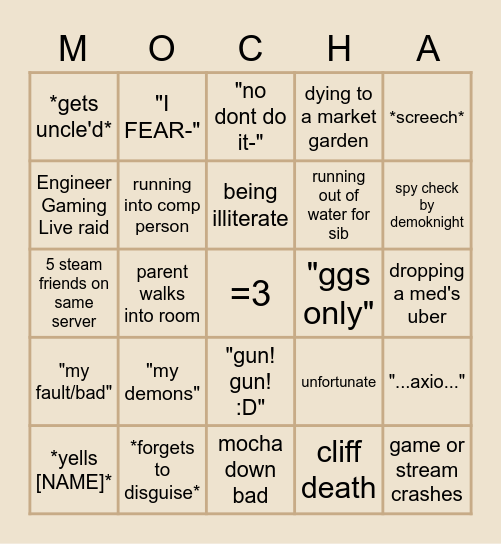 Mocha Kaneko's stream bingo Card