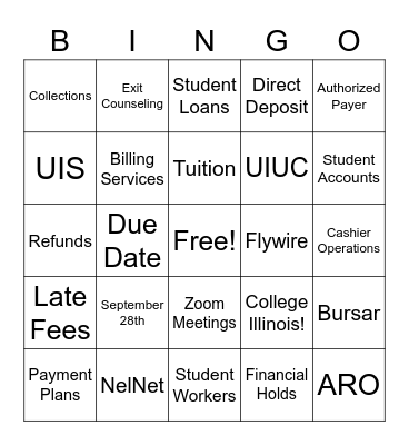Bursar Bingo Card