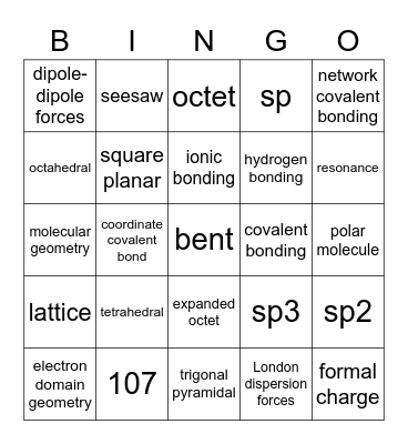 IB Chemistry HL Bonding Bingo Card