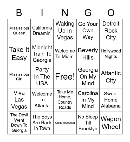 MY CITY MY STATE Bingo Card