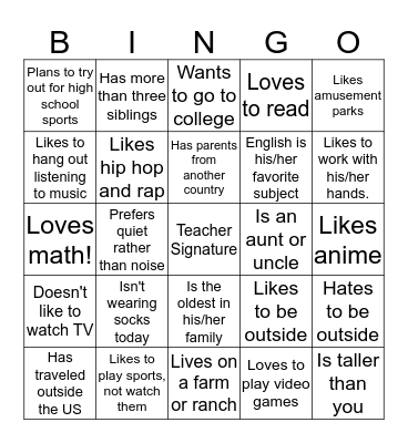Getting-to-Know You Bingo Card