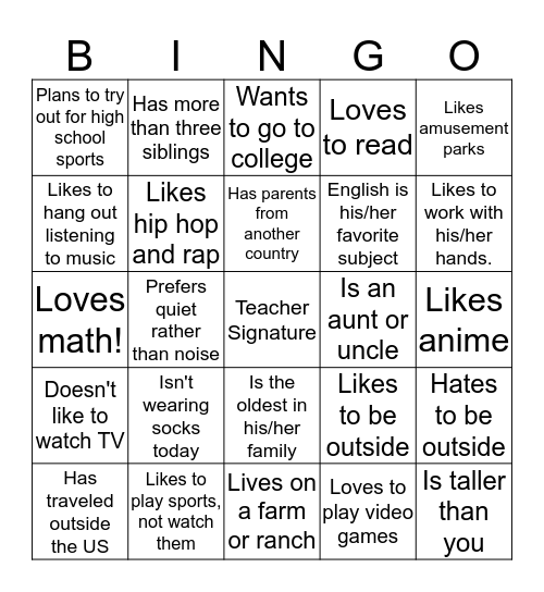Getting-to-Know You Bingo Card