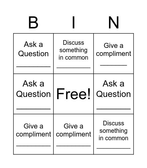 Communication Bingo Card