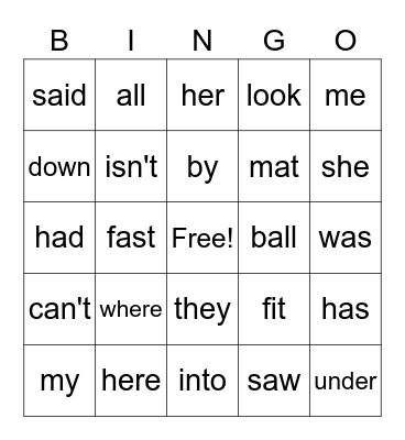 March Sight Word Bingo Card