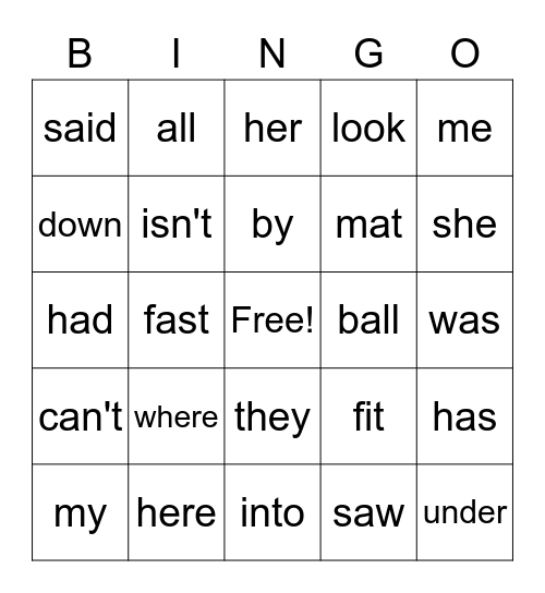 March Sight Word Bingo Card