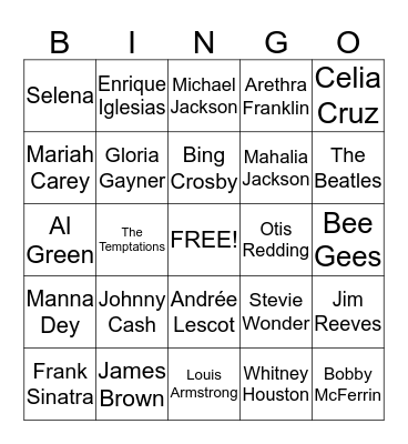 Name That Singer! Bingo Card