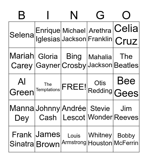 Name That Singer! Bingo Card