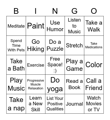 Positive Coping Skills Bingo Card