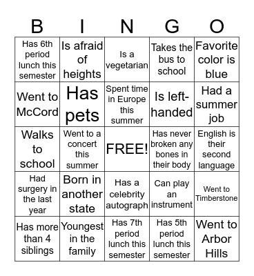 Personal Bingo Icebreaker Bingo Card