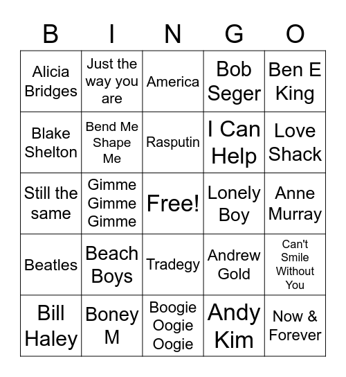 April 22 GM 2 Music Bingo Card