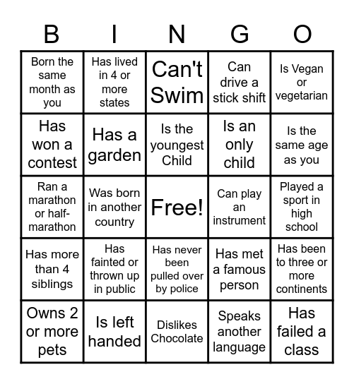 Church Game Night Bingo Card