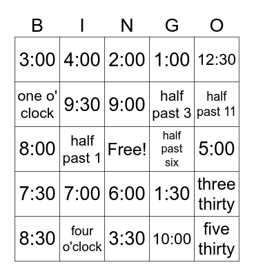 Time Bingo Card