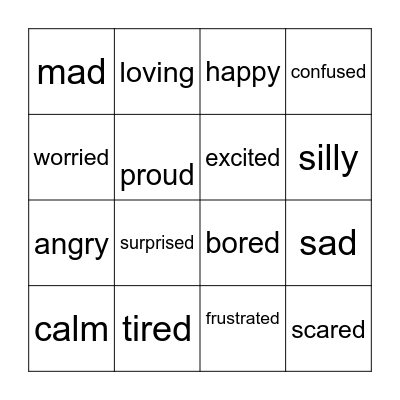 Feelings with emojis Bingo Card