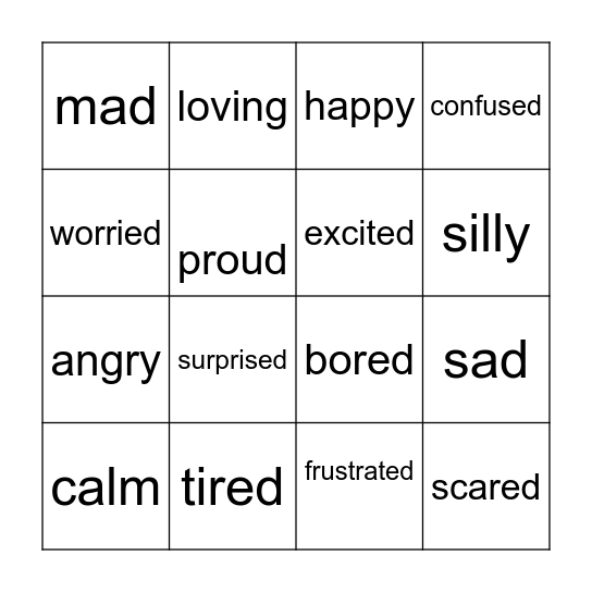 Feelings with emojis Bingo Card