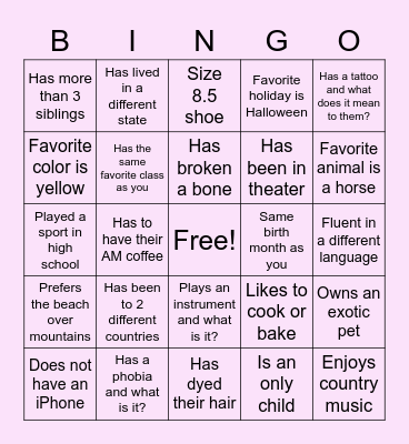 Ice Breaker Bingo Card