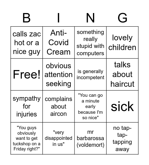 Barbarossa Bingo Card