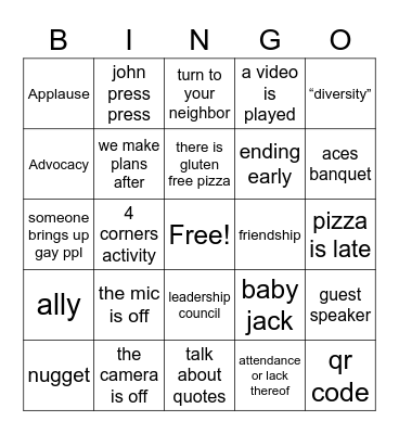 aces community meeting Bingo Card