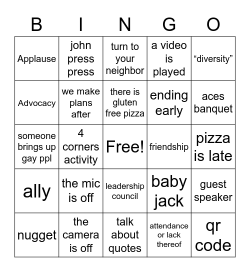 aces community meeting Bingo Card