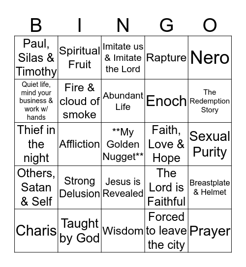 Thessalonians Review Bingo Card