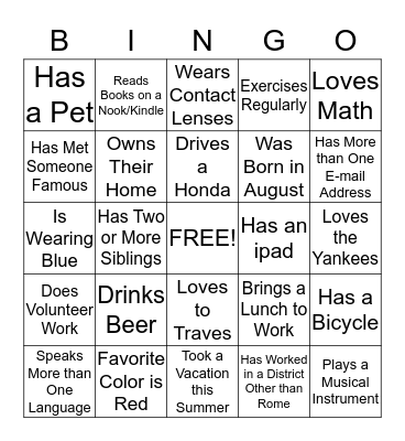 Ice Breaker Bingo Card