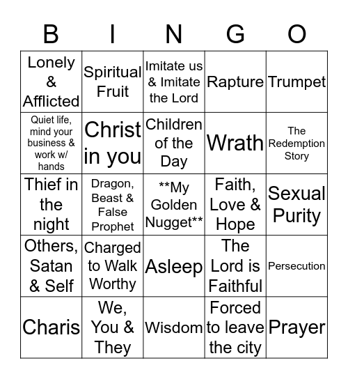 Thessalonians Review Bingo Card