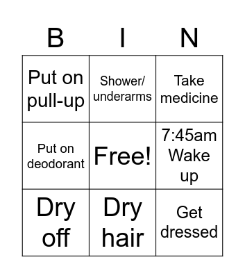 morning routine Bingo Card