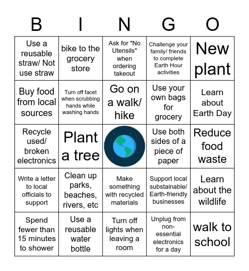 Earth Day 2022 Bingo Card