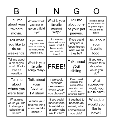 Conversation BINGO! Bingo Card