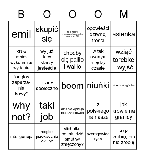 BOOM BINGO Card