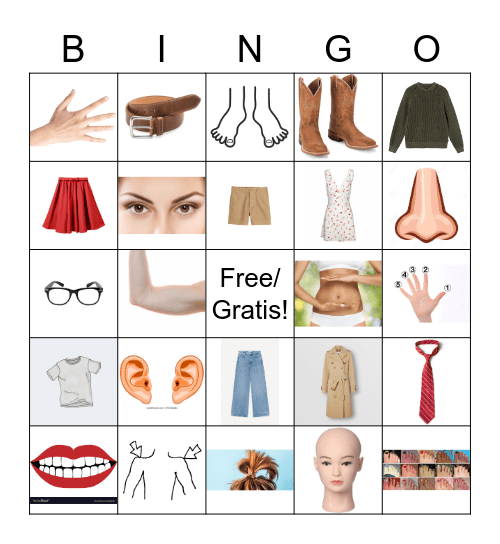 Clothes and Body Parts Bingo Card
