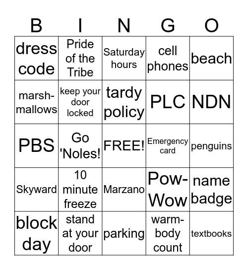 SHS Faculty Meeting Bingo Card
