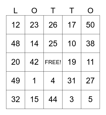 Les numeros 1-50 Bingo Card
