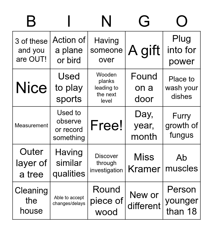 Multiple Meaning WOrds Bingo Card