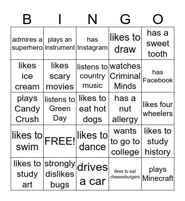 Digital Citizenship "About Me" Presentation Bingo Card