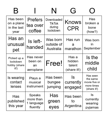 Sydney Nano Networking Bingo Card