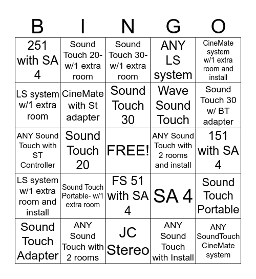 Bose Bingo Card